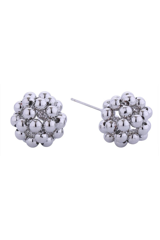 White Gold Elegant 14K cluster ball post earrings featuring a sophisticated spherical design with a 1.7cm diameter. Crafted from hypoallergenic brass, these earrings are perfect for sensitive skin and everyday wear. Lead and nickel compliant for safety and peace of mind. The timeless ball silhouette adds a touch of refined glamour to any look, from casual to formal occasions.