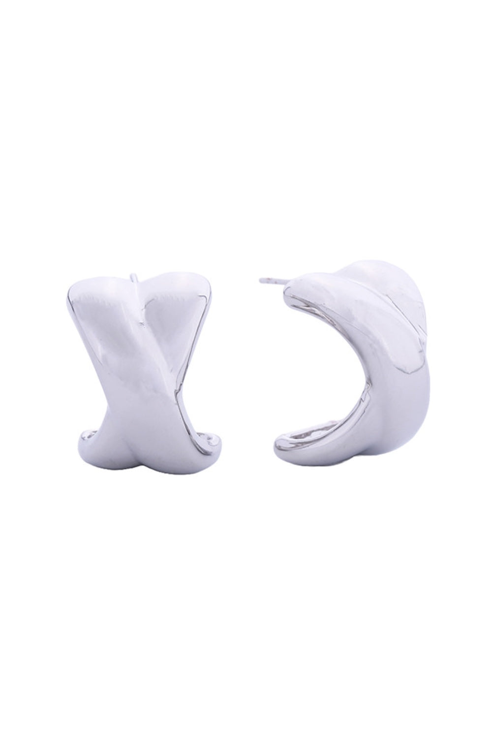 White Gold Elegant criss cross post earrings crafted in brass with 14K gold or white gold dipping. These hypoallergenic studs measure 3.3cm and are perfect for everyday wear or special occasions. Lead and nickel compliant for sensitive skin. Expertly made in Korea with quality craftsmanship you can trust.