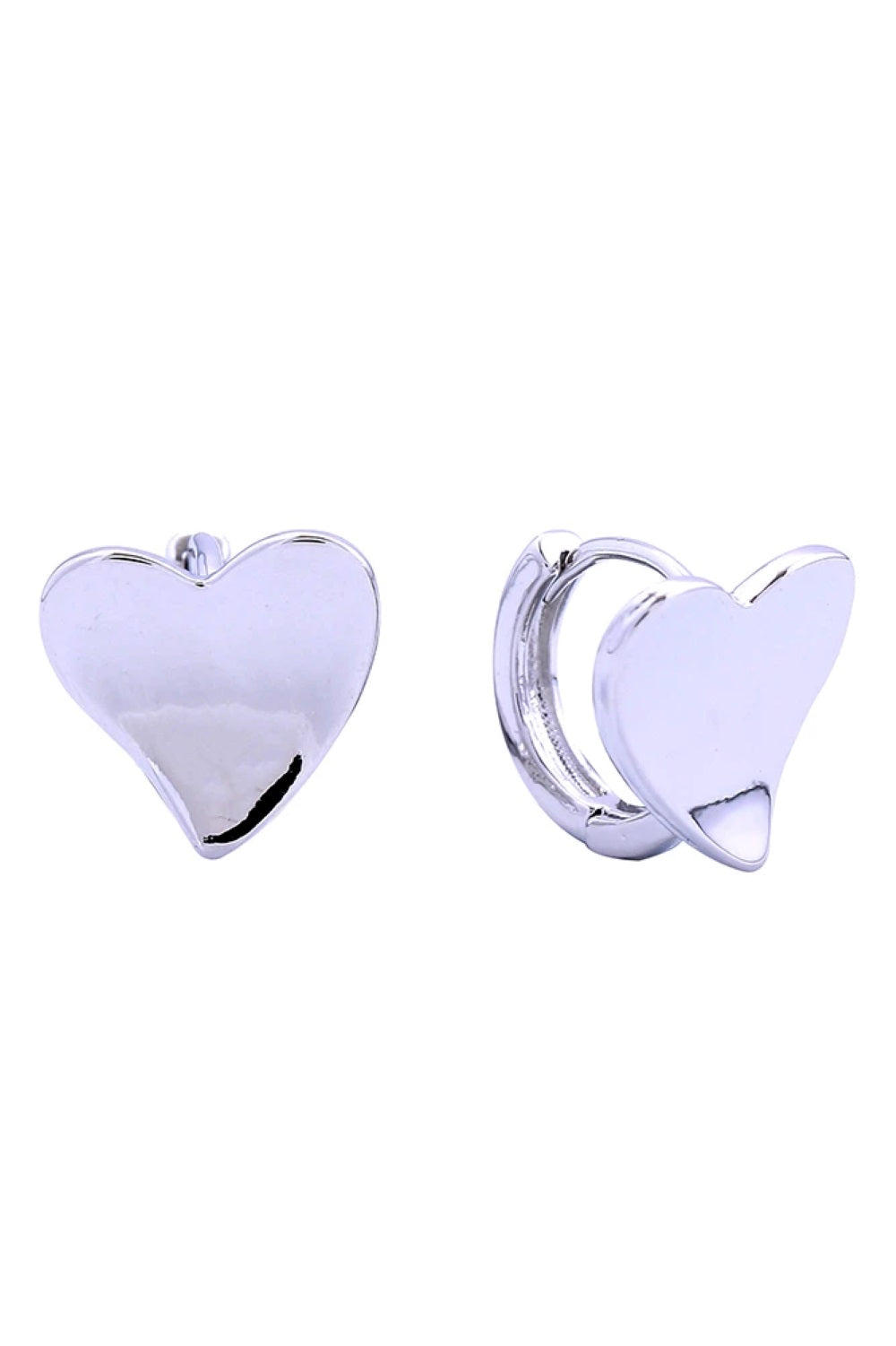 White Gold Delicate crushed heart post earrings crafted in brass with 14K gold and white dipping. Each earring measures 1.4cm in diameter, offering a subtle yet striking statement piece. Hypoallergenic design ensures comfortable all-day wear, while lead and nickel compliance guarantees safety and peace of mind. Perfect for everyday elegance or layering with other styles.