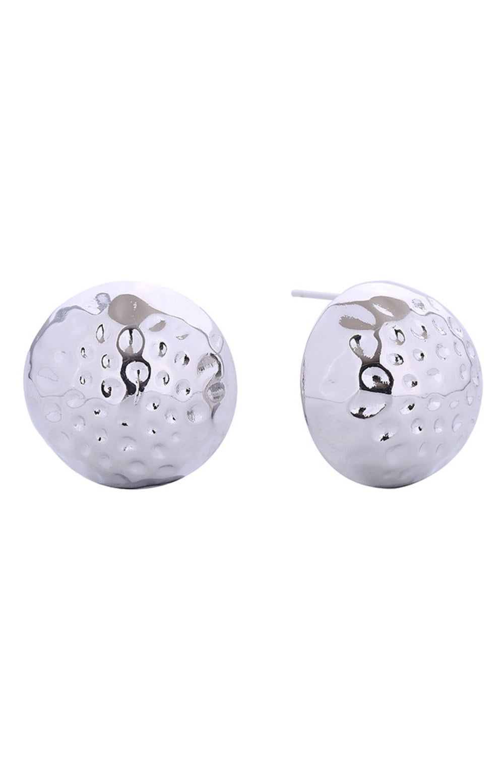 White GOld Elevate your everyday look with these timeless 14K Gold and White Gold dipped dimpled round stud earrings. Crafted from hypoallergenic brass, they're gentle on sensitive skin while delivering a luxurious finish. Each earring measures 2.2cm, offering the perfect balance of presence and wearability. Lead and nickel compliant for peace of mind. Expertly made in Korea, these versatile studs transition seamlessly from day to night, adding subtle sophistication to any outfit.