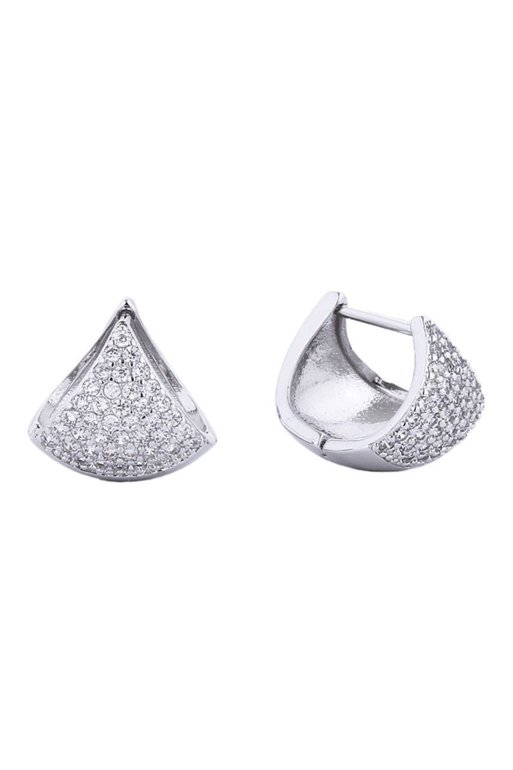 White Gold Elegant huggie earrings crafted from brass with 14K gold and white dipping for a luxurious finish. Adorned with cubic zirconia pavé detailing that catches the light beautifully. Measuring 1.52cm in diameter, these versatile earrings offer a comfortable, close-to-ear fit perfect for everyday wear or special occasions. Hypoallergenic design ensures gentle wear for sensitive ears. Lead and nickel compliant for peace of mind. A timeless addition to any jewelry collection.