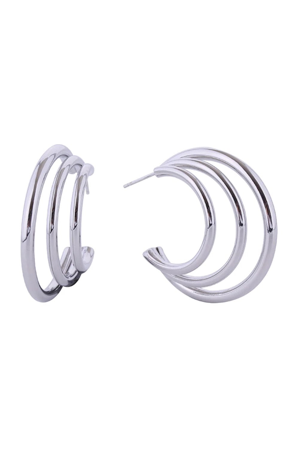 White Gold Elegant double wire post earrings crafted in brass with 14K gold or white gold dipping. Measuring 3.5cm in diameter, these lightweight hoops offer a modern, minimalist aesthetic perfect for everyday wear or special occasions. Hypoallergenic construction ensures comfort for sensitive ears. Lead and nickel compliant for safety and peace of mind. Expertly made in Korea with attention to quality craftsmanship. A versatile addition to any jewelry collection that transitions seamlessly from day to nigh