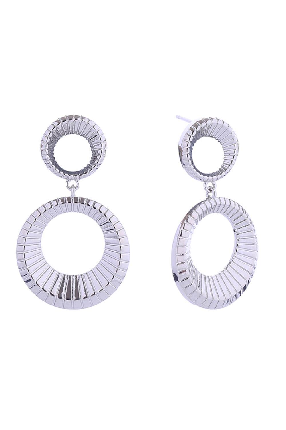 White Gold Elegant double loop post earrings crafted in brass with 14K gold or white gold dipping. These hypoallergenic studs measure 2.3cm and are lead and nickel compliant, making them safe for sensitive skin. Expertly made in Korea, they offer timeless style with everyday wearability.