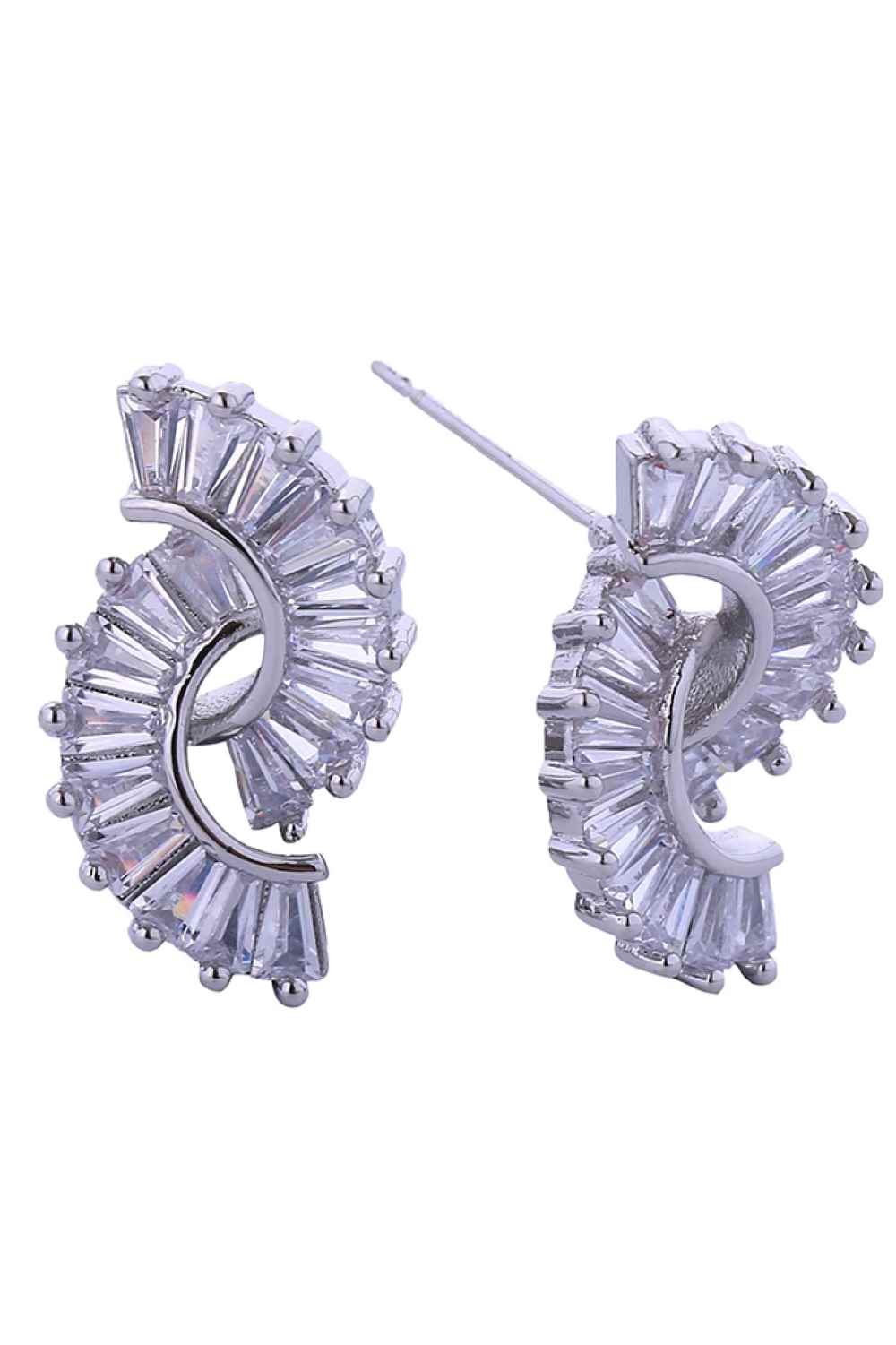 White Gold Elegant 14K gold and white dipped post earrings featuring a double swirl design adorned with sparkling cubic zirconia pavé. Crafted from hypoallergenic brass, these 1.8cm diameter earrings are perfect for sensitive skin. Lead and nickel compliant for safe, worry-free wear. A timeless addition to any jewelry collection.