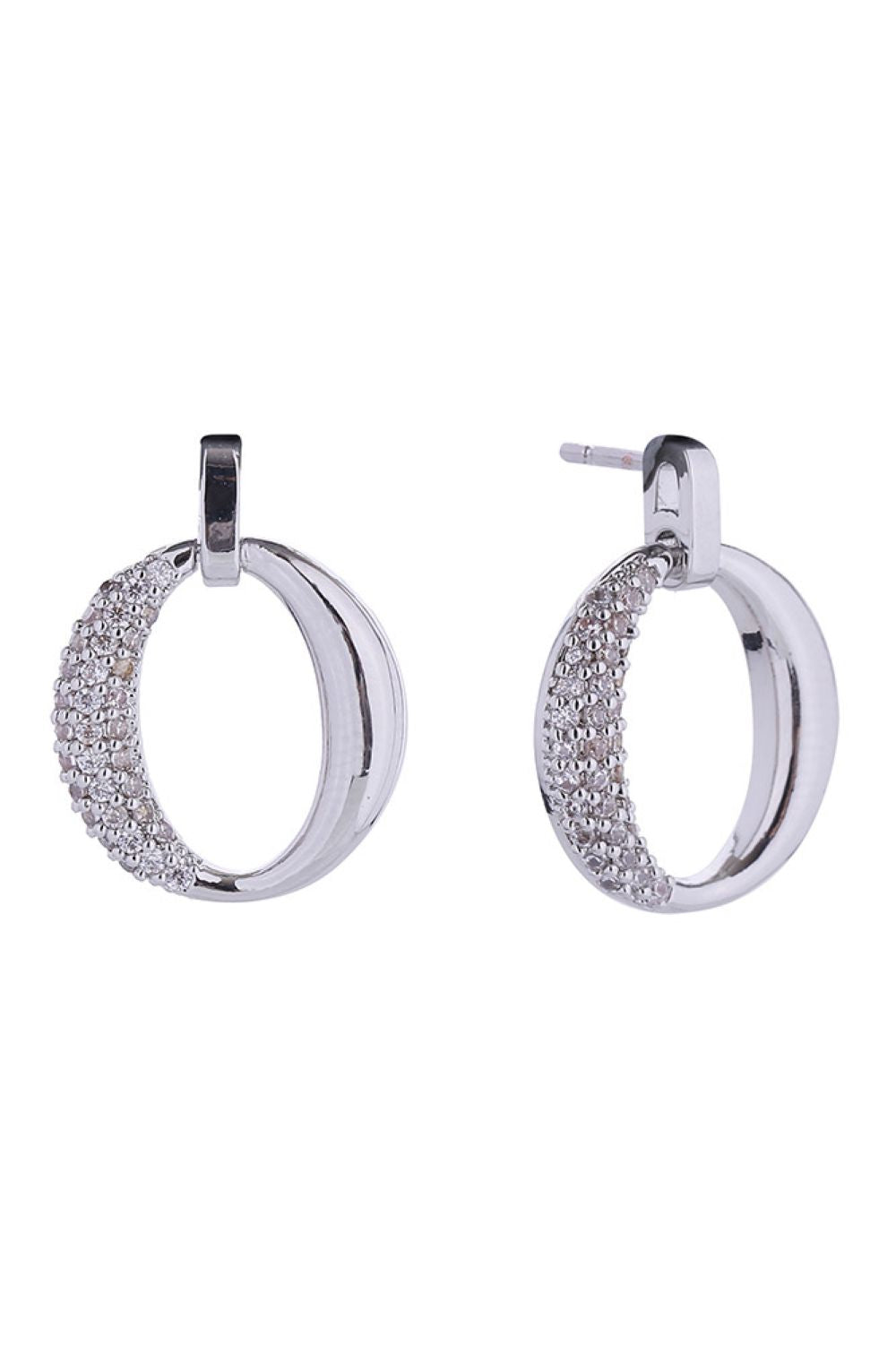 Elevate your everyday elegance with these stunning 14K Glam O Swing Post Earrings. Crafted from hypoallergenic brass and adorned with sparkling cubic zirconia, these beauties measure 1.6cm and feature a luxurious 14K gold or white gold dip finish. Expertly made in Korea and fully lead and nickel compliant, they're perfect for sensitive ears. Swing into style with confidence.