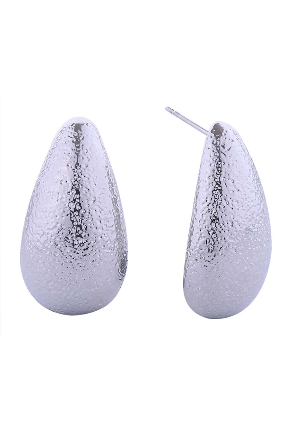 White Gold Elegant teardrop post earrings featuring a shimmering glitter texture finish. Crafted from hypoallergenic brass, these earrings are perfect for sensitive skin and everyday wear. With a generous 2.7cm diameter, they make a subtle yet sophisticated statement. Lead and nickel compliant for safe, worry-free styling. Secure post backs ensure comfortable all-day wear.