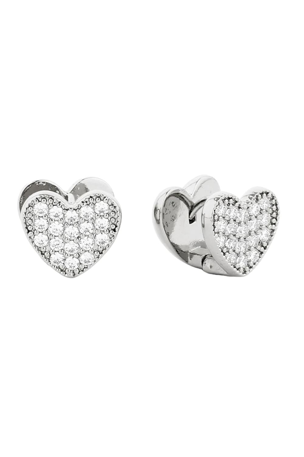 White Gold Elegant huggie earrings featuring a lustrous 14K gold and white dip finish, adorned with sparkling cubic zirconia pavé detailing. Crafted from hypoallergenic brass, these petite hoops measure 1.27cm in diameter perfect for everyday wear or layering. Lead and nickel compliant for sensitive skin. A timeless accessory that combines sophistication with comfort.