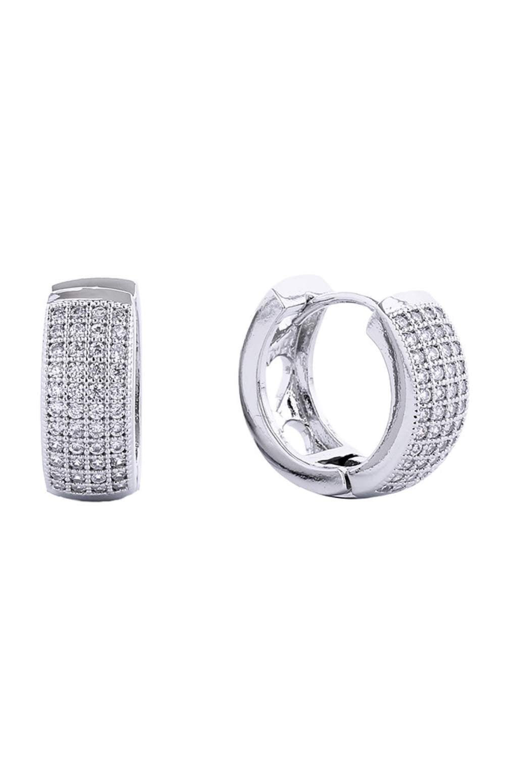 White Gold Elegant huggie hoops featuring a luxurious 14K gold or white gold dip finish with sparkling cubic zirconia pavé detailing. Crafted from hypoallergenic brass, these 1.78cm diameter hoops are perfect for everyday wear and sensitive ears. Lead and nickel compliant for safe, worry-free styling. A timeless addition to any jewelry collection.
