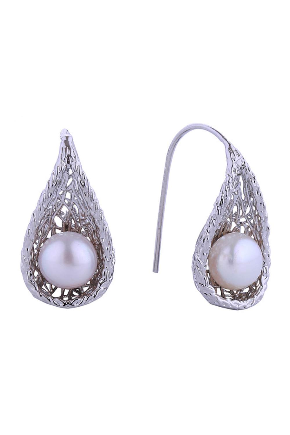 White Gold Elegant gourd-shaped pearl post earrings with a lustrous 14K gold and white dip finish. Crafted from hypoallergenic brass with genuine pearls, these 2.1cm diameter earrings offer timeless sophistication for sensitive ears. Lead and nickel compliant for safe, comfortable everyday wear. A refined addition to any jewelry collection.