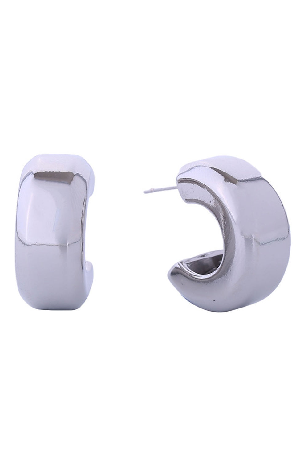 White Gold Elegant half-round post earrings crafted in brass with 14K gold or white gold dipping. These hypoallergenic studs measure 1.9cm and are lead and nickel compliant, making them safe for sensitive ears. Expertly made in Korea, they offer timeless style with everyday wearability.