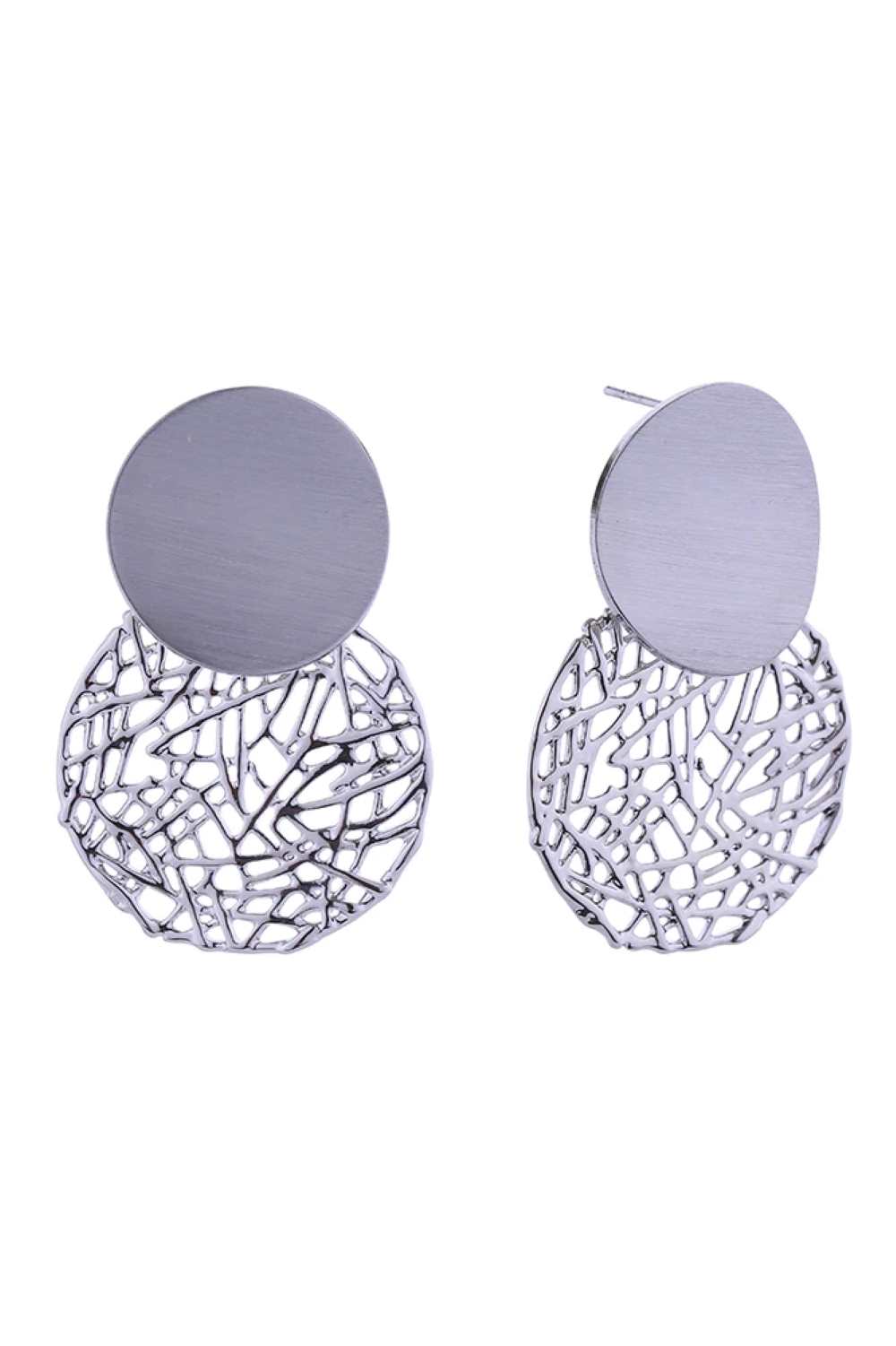 White Gold Elegant 14K gold and white gold dipped hollow out button post earrings crafted from hypoallergenic brass. These timeless pieces feature a delicate cutout design with a generous 4cm diameter, making them a versatile statement accessory. Lead and nickel compliant for sensitive skin. Expertly made in Korea with quality craftsmanship you can trust.