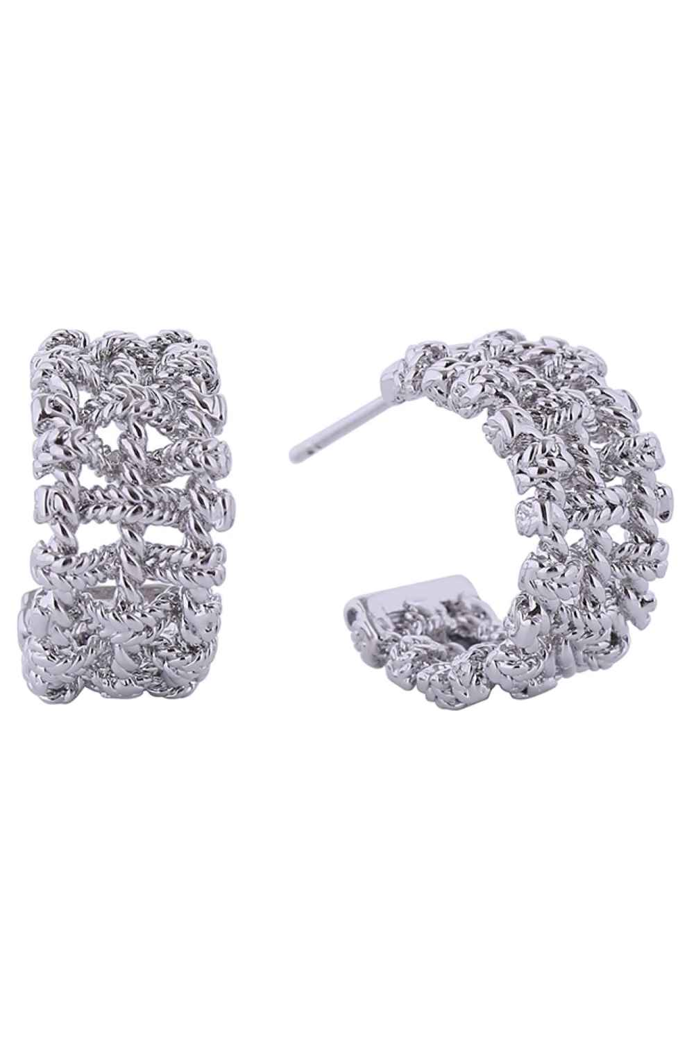 White Gold Elevate your everyday look with these stunning 14K Gold/White Gold dipped multi braided post earrings. Crafted from hypoallergenic brass, they're perfect for sensitive skin while delivering luxurious appeal. Each earring features an intricate braided design with a 1.8cm diameter the ideal size for versatile styling. Made in Korea with meticulous attention to detail, these earrings are lead and nickel compliant, ensuring safety and comfort for all-day wear.
