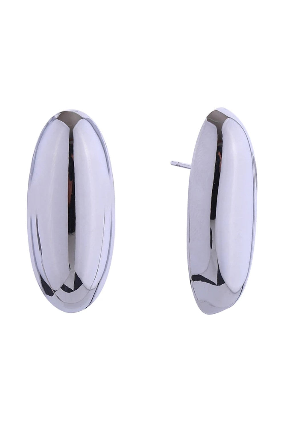 White Gold Elegant 14K oval mirror dome post earrings featuring a polished, reflective finish that catches light beautifully. Crafted from hypoallergenic brass, these earrings are gentle on sensitive skin and compliant with lead and nickel-free standards for safe, everyday wear. With a generous 3.3cm diameter, they make a sophisticated statement while remaining comfortable for extended wear. Perfect for adding a touch of glamour to any occasion.