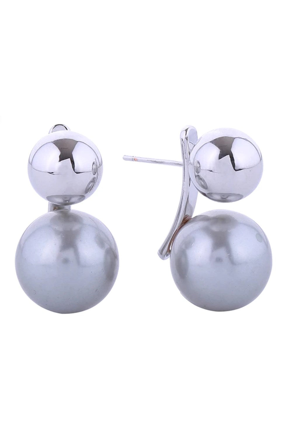 White Gold Elegant pearl ball drop post earrings crafted with 14K gold and white gold dipping over brass. Each earring features a lustrous pearl sphere measuring 2.3cm in diameter, suspended from a secure post back design. Hypoallergenic construction ensures comfortable all-day wear, while lead and nickel compliance guarantees safety and peace of mind. Expertly made in Korea with attention to quality craftsmanship. Perfect for adding a touch of timeless sophistication to any occasion from everyday elegance 