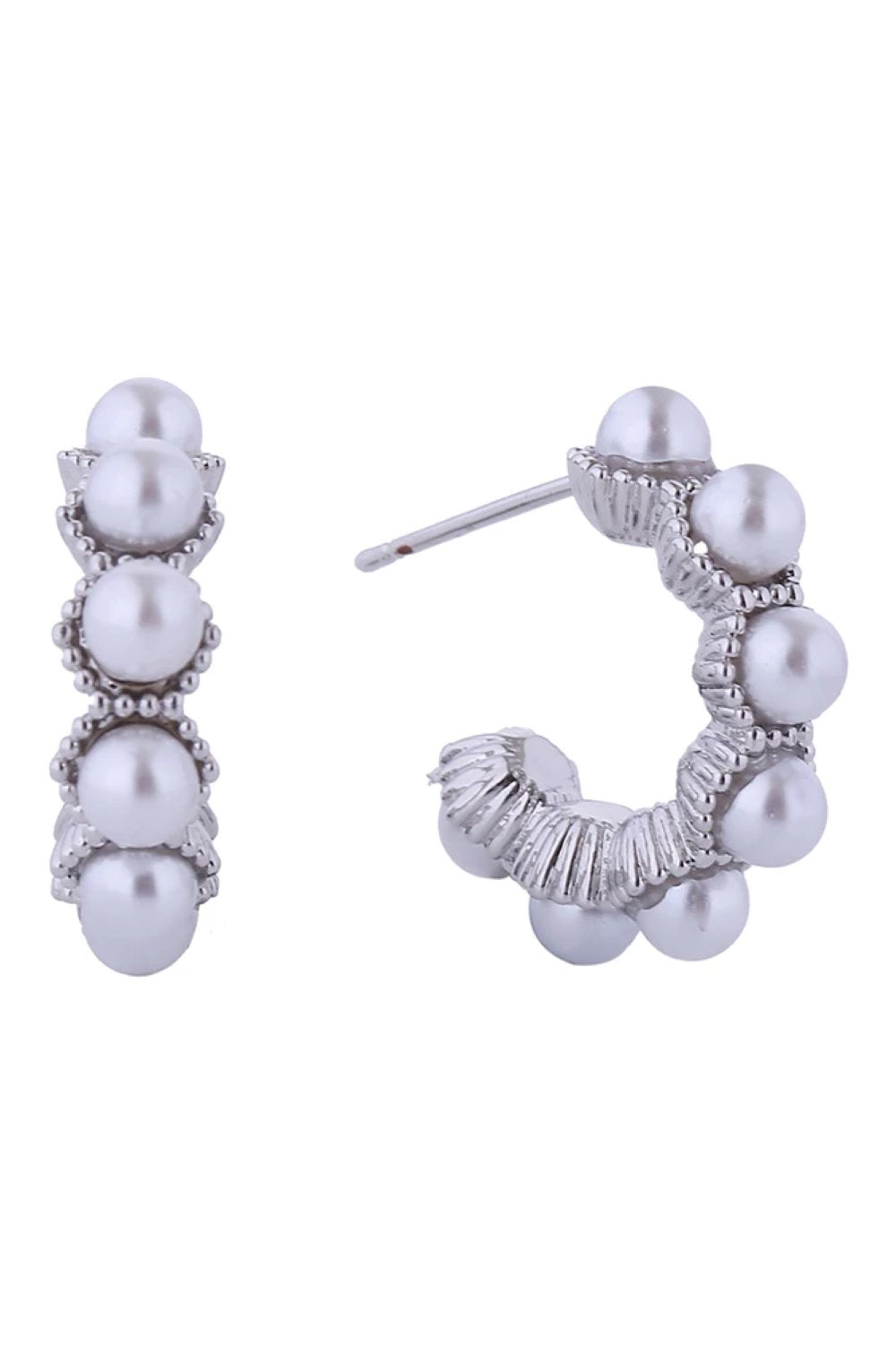 White Gold Elegant post earrings featuring lustrous pearl accents with a delicate 14K gold or white gold dip finish. Each earring measures 2cm in diameter, offering a refined, understated look that complements any style. Crafted from hypoallergenic brass, these earrings are gentle on sensitive skin and fully lead and nickel compliant for peace of mind. Expertly made in Korea with attention to quality and detail.