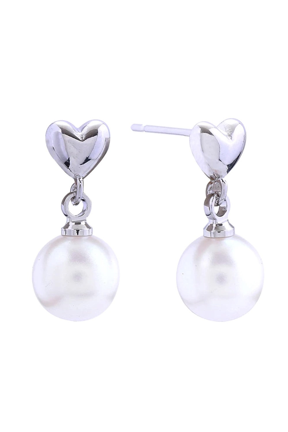White Gold Delicate pearly heart post earrings crafted in brass with 14K gold and white dipping. Each earring measures 1.6cm in diameter, offering a subtle yet elegant statement. Hypoallergenic design makes them perfect for sensitive skin. Lead and nickel compliant for safe, worry-free wear. An understated piece that transitions effortlessly from day to evening.