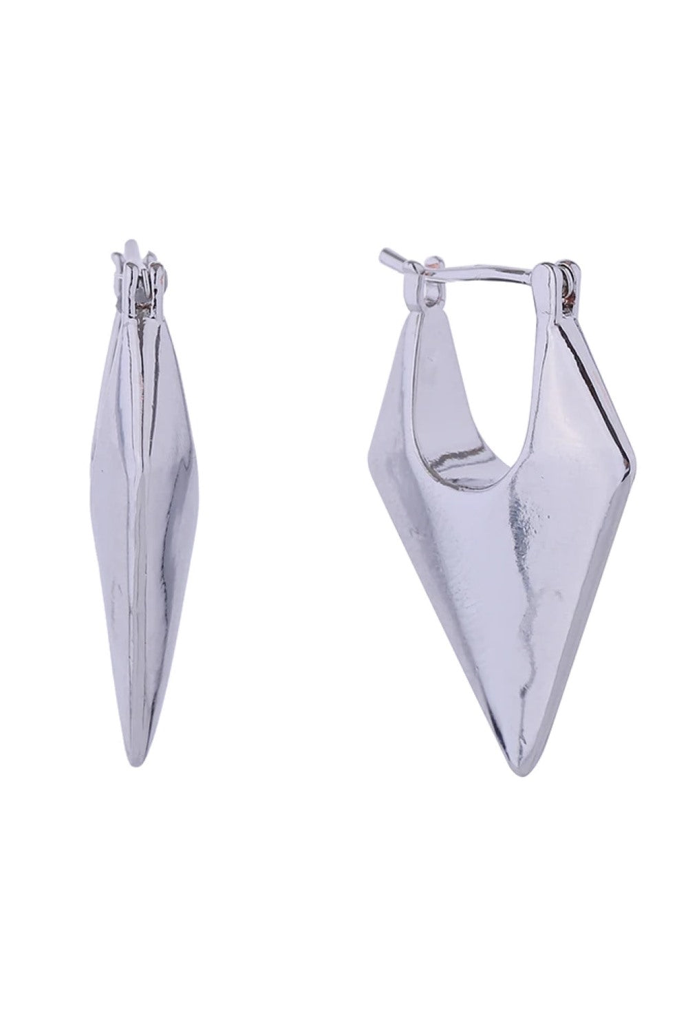 White Gold Elevate your everyday look with these stunning 14K Gold/White Gold dipped pentagon hoop pincatch earrings. Crafted from hypoallergenic brass and made in Korea, these earrings combine modern geometric design with comfort and durability. 