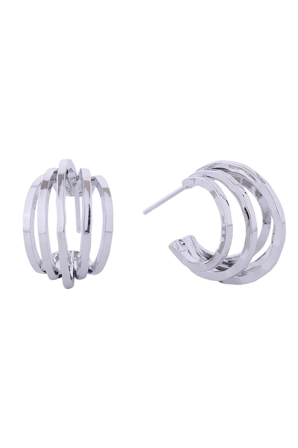 White Gold Elegant quintuple circle post earrings crafted in brass with 14K gold and white gold dipping. Measuring 2.1cm in diameter, these geometric studs offer a modern, layered aesthetic perfect for everyday wear or special occasions. Hypoallergenic design ensures comfort for sensitive ears. Lead and nickel compliant for peace of mind. Expertly made in Korea with attention to quality craftsmanship.