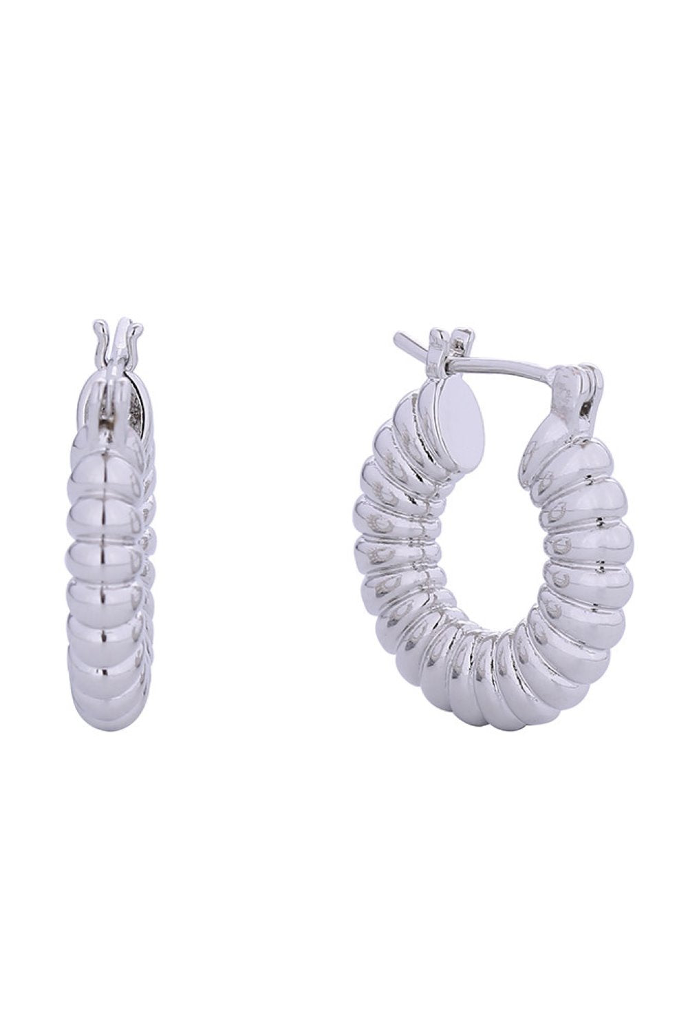 White Gold Elevate your everyday look with these timeless 14K Gold and White Gold dipped ridged hoop pincatch earrings. Crafted from hypoallergenic brass, they're gentle on sensitive skin while delivering a luxurious finish. The delicate 1.7cm design offers understated elegance that works for any occasion. Lead and nickel compliant for peace of mind. Expertly made in Korea.