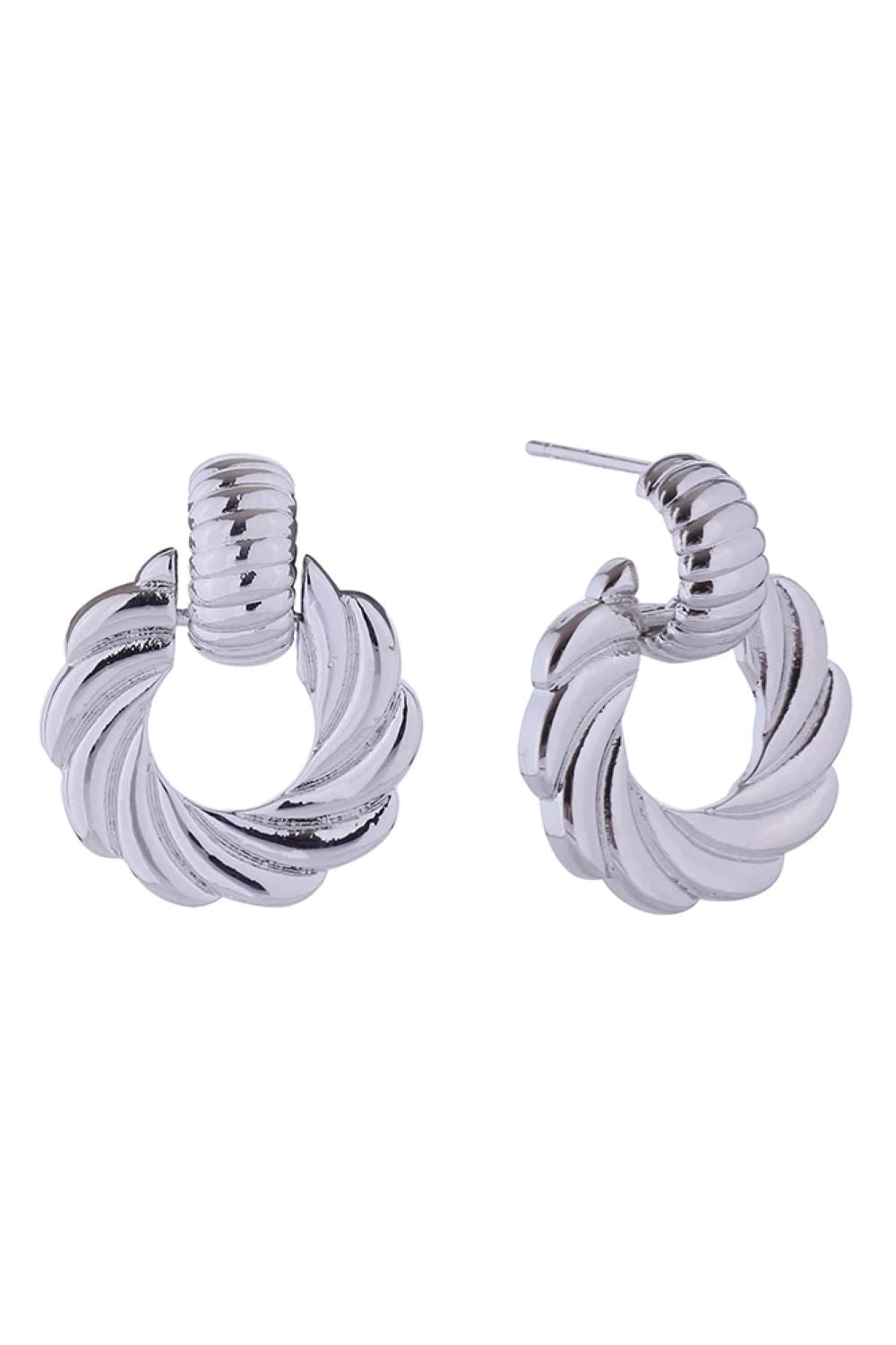 White Gold Elegant spiral whirl post earrings crafted in brass with 14K gold or white gold dipping. These hypoallergenic studs feature a mesmerizing twisted design with a 2cm diameter, perfect for everyday wear or special occasions. Lead and nickel compliant for sensitive skin. Expertly made in Korea with quality craftsmanship you can trust.