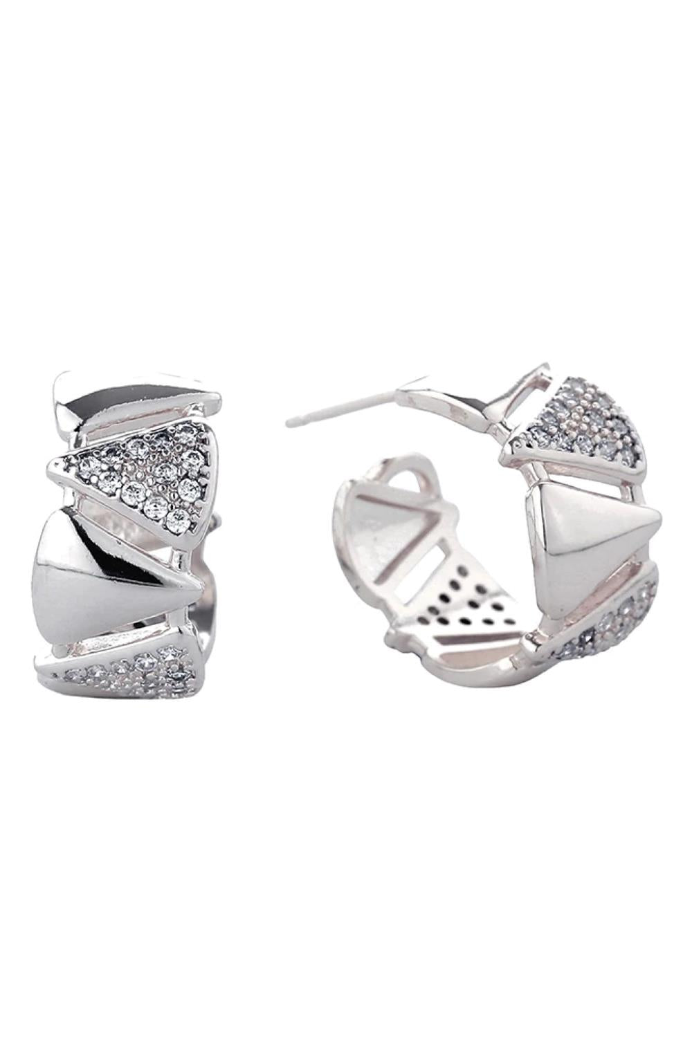 White Gold Elegant 14K gold and white dipped twin hoop post earrings featuring sparkling cubic zirconia pavé detailing. Crafted from hypoallergenic brass with a comfortable 1.8cm diameter, these versatile studs transition seamlessly from day to night. Lead and nickel compliant for sensitive skin. Perfect for everyday wear or special occasions.