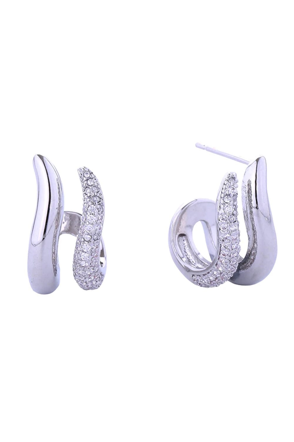 14K Twin Hoop Pave CZ Post Earring - White Gold - Earrings