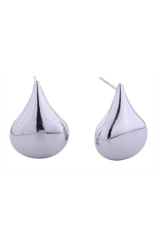White Gold Elegant waterdrop post earrings crafted in lustrous 14K brass with a hypoallergenic finish. Each earring measures 2.7cm in diameter, offering a graceful silhouette that complements any look. Designed with your comfort in mind lead and nickel compliant for sensitive ears. Perfect for everyday wear or special occasions.