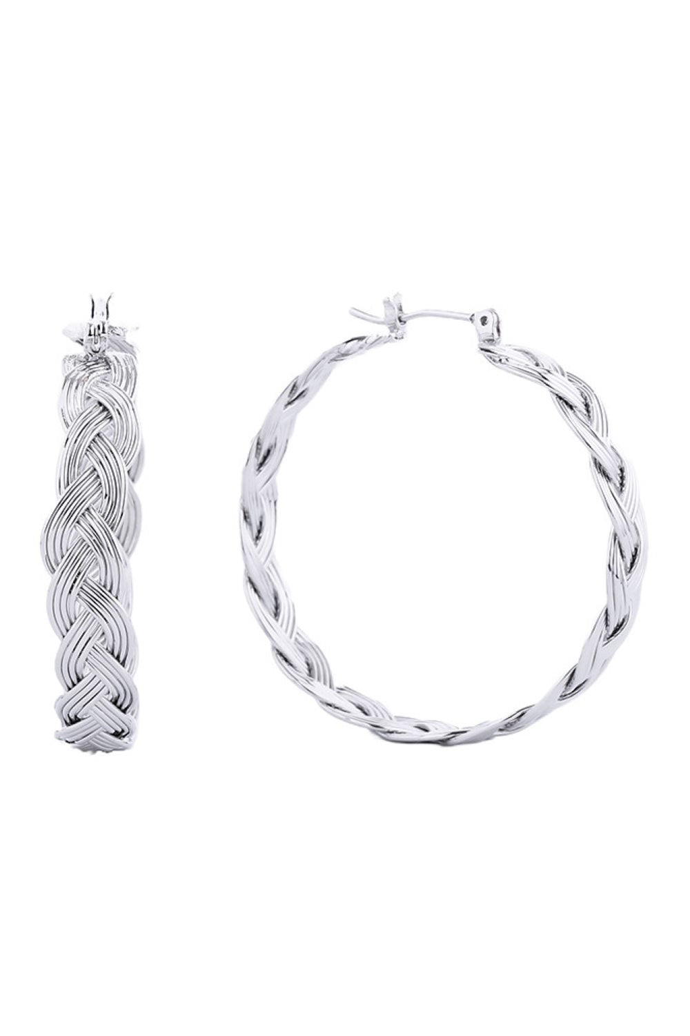 White Gold Elevate your everyday elegance with these exquisite 14K gold and white gold dipped pin catch hoops. Crafted from hypoallergenic brass, they're gentle on sensitive skin while delivering timeless sophistication. With a comfortable 4.06cm diameter, these versatile hoops transition seamlessly from day to night. Lead and nickel compliant for peace of mind. A wardrobe essential that combines luxury with wearability.
