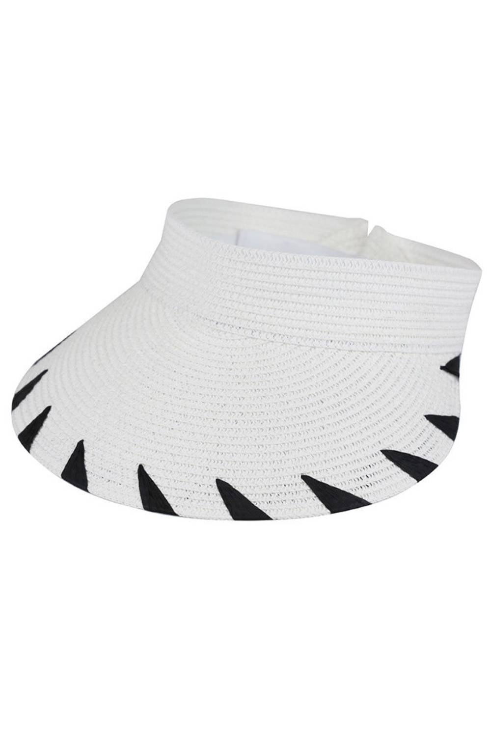 White Elevate your summer wardrobe with this handmade edge-detailed roll-up sun hat visor. Crafted from 100% paper, this lightweight and breathable accessory delivers superior sun protection with its generous 5" brim. The distinctive frayed edges and two-tone design create an effortlessly chic look that transitions seamlessly from beach days to casual outings.