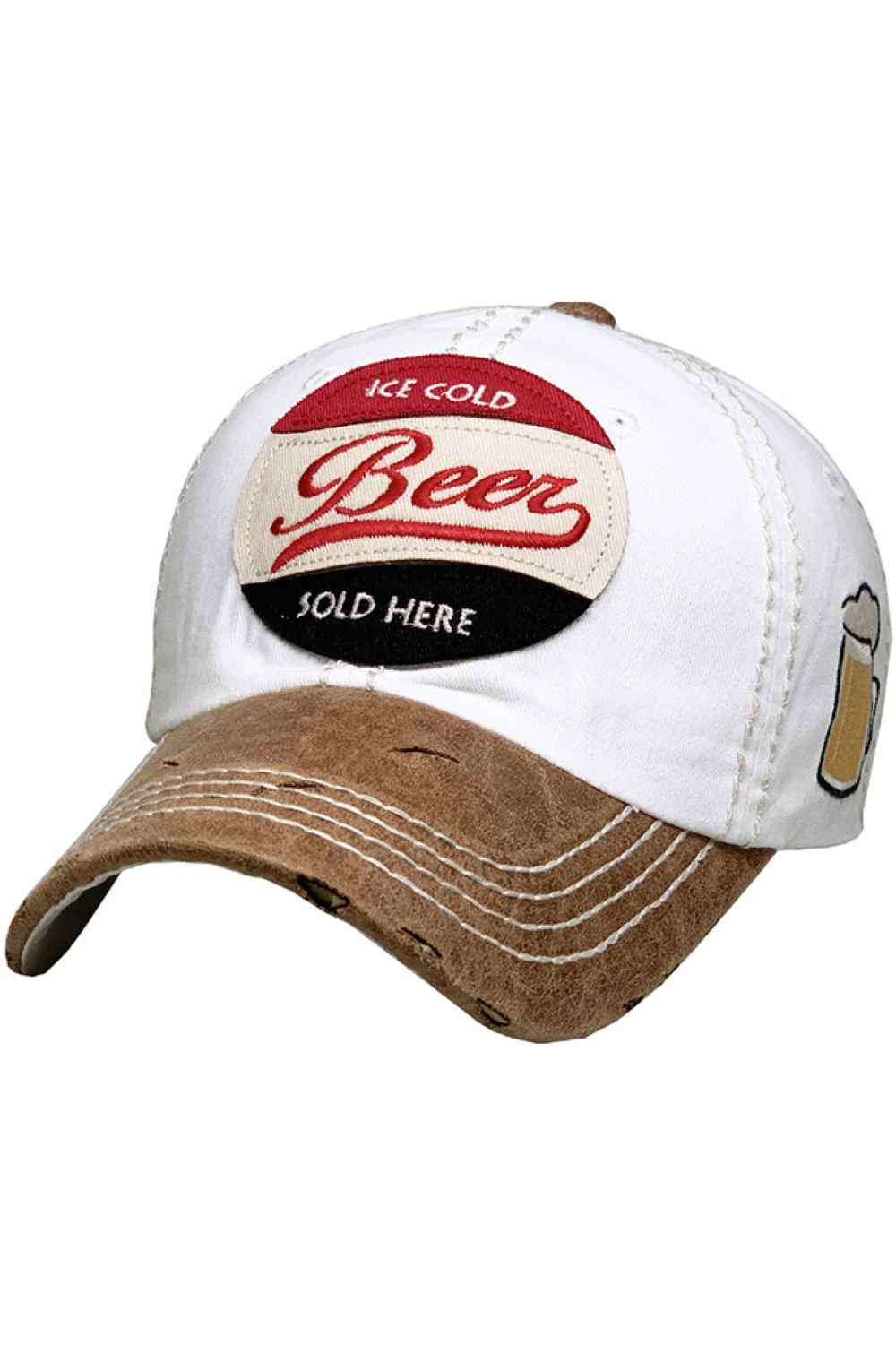 White The ICE COLD BEER Vintage Baseball Cap delivers laid-back style with a washed, distressed finish for a cool, broken-in look. Perfect for casual days, barbecues, or weekend outings, it adds fun personality while keeping you comfortable all day.