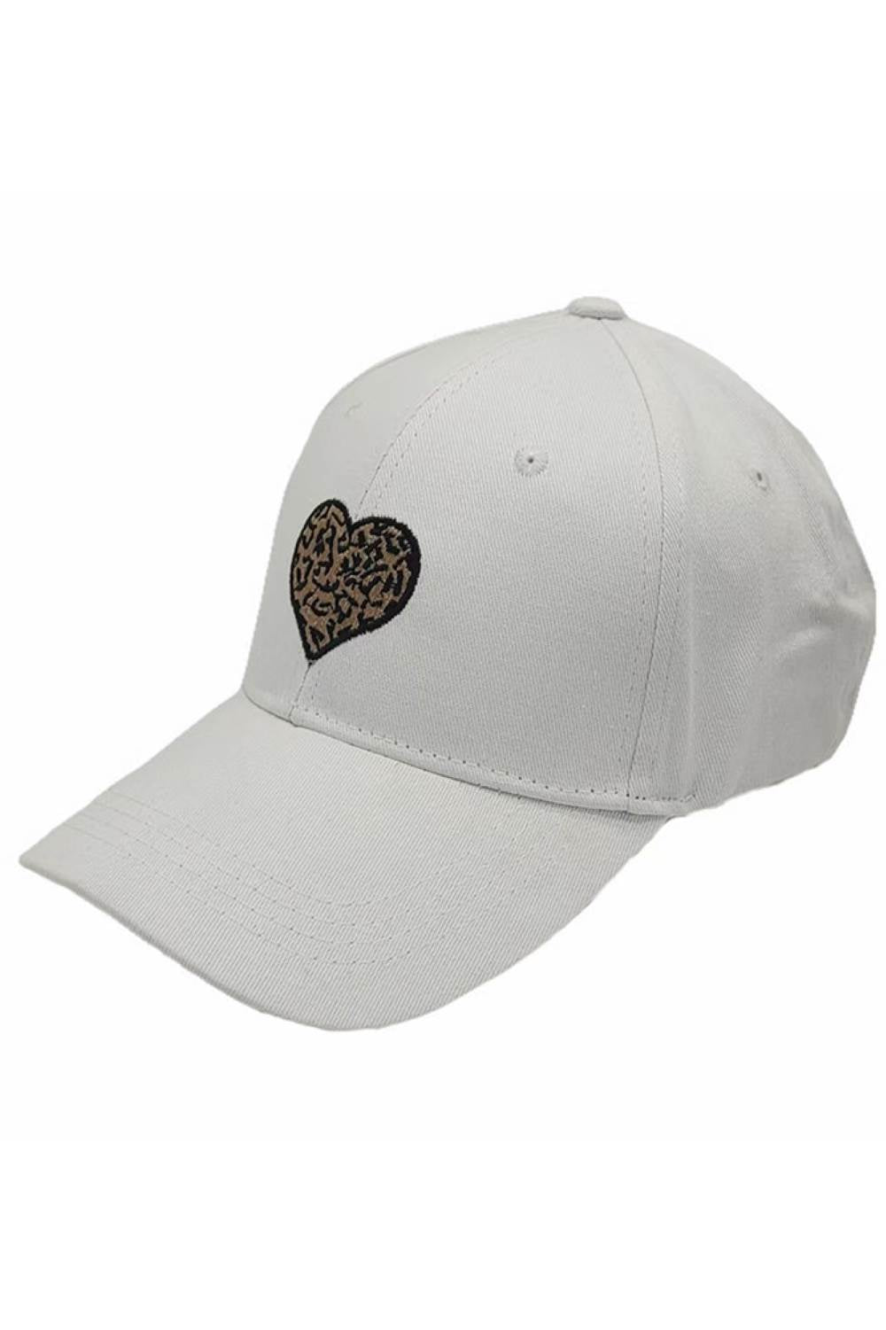 White Add a fun, fashion-forward touch to your look with this Leopard Pattern Heart Patch Baseball Cap, featuring a bold animal-print heart detail. Finished with a classic curved brim and comfortable fit, it’s perfect for everyday casual wear and standout style.
