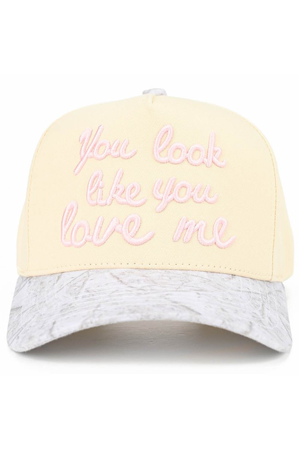 White Camo  Playful and bold, the C.C YOU LOOK LIKE YOU LOVE ME Trucker Hat adds instant personality to any casual outfit with its eye-catching slogan. Designed with a classic snap-back closure and breathable mesh back, it offers a comfortable, adjustable fit perfect for everyday wear.