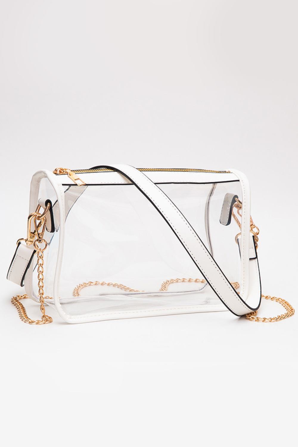 White Clear Rectangle Stadium Concert Crossbody Bag offers a sleek, transparent design ideal for event security compliance. Its rectangular shape provides ample space for essentials while maintaining a compact profile. The adjustable crossbody strap ensures comfortable wear, making it perfect for concerts and stadium visits where quick access and visibility are essential. Durable materials guarantee longevity, combining practicality with modern style for hassle-free outings.