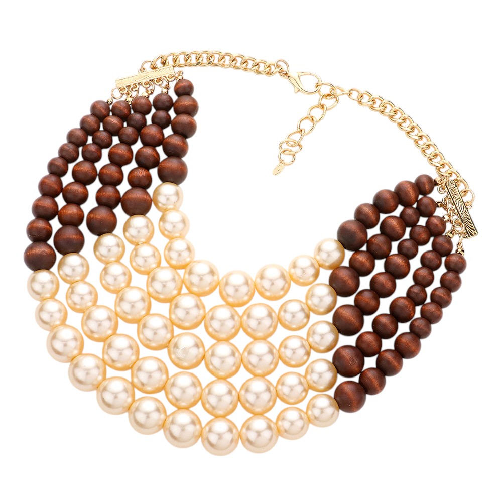 Chunky Multi Strand Pearl Bib Necklace