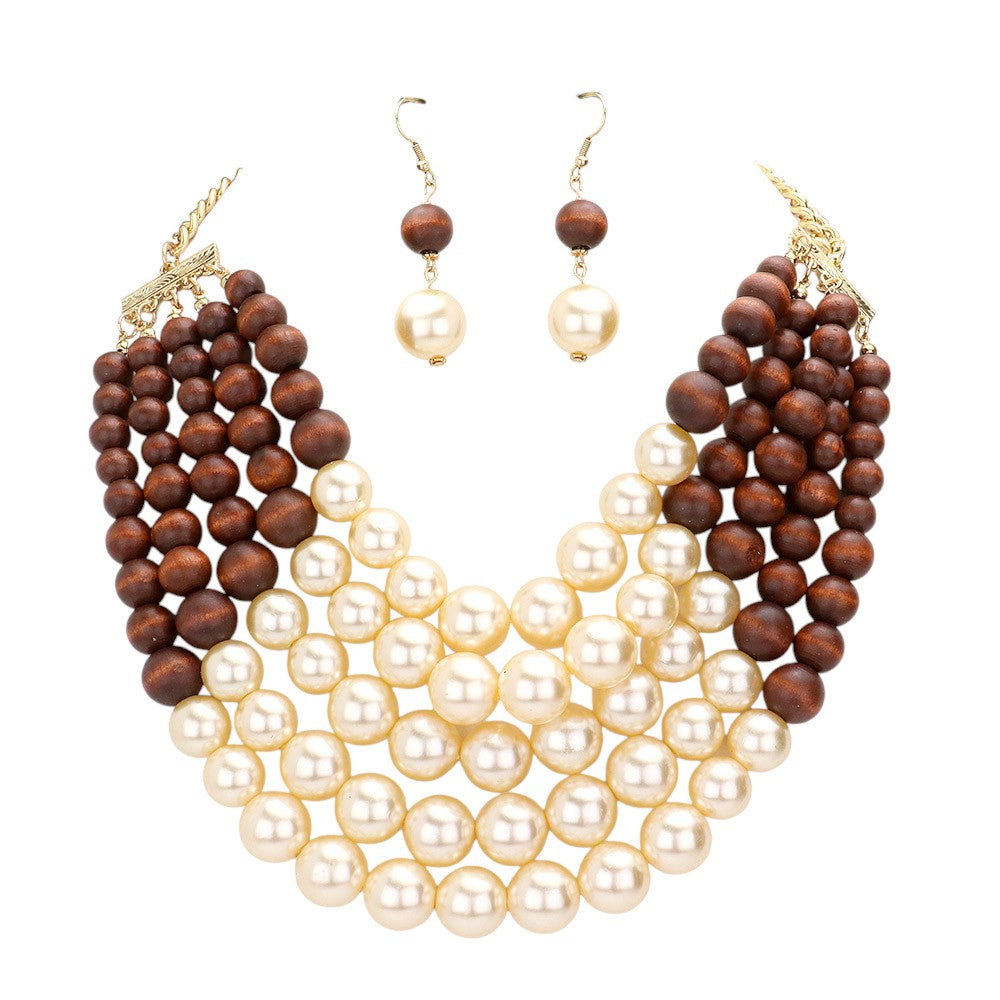 Chunky Multi Strand Pearl Bib Necklace
