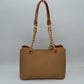 Elegant Textured Tote Bag with Chain Accent and Printed Scarf - Tote Bag