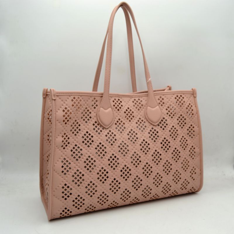 Midnight Perforated Lattice Tote – Elegant Laser-Cut Shoulder Bag - Blush - Tote Bag