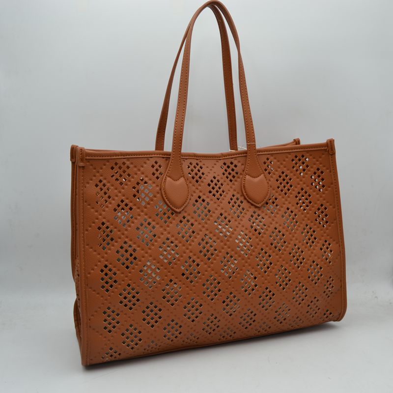 Midnight Perforated Lattice Tote – Elegant Laser-Cut Shoulder Bag - Brown - Tote Bag