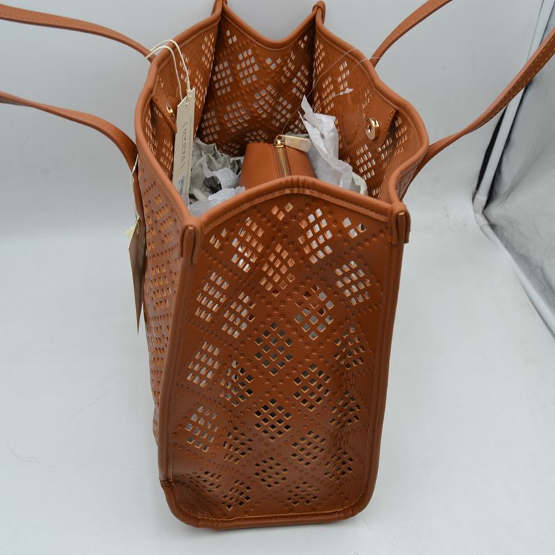 Midnight Perforated Lattice Tote – Elegant Laser-Cut Shoulder Bag - Tote Bag