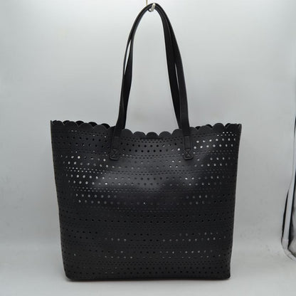 Laser-Cut Perforated Tote Bag with Scalloped Top Edge and Integrated Shoulder Straps - Black - Tote Bag