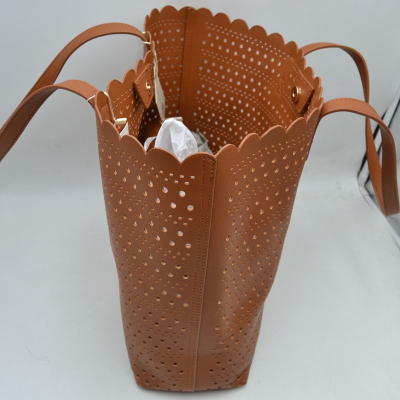 Laser-Cut Perforated Tote Bag with Scalloped Top Edge and Integrated Shoulder Straps - Tote Bag