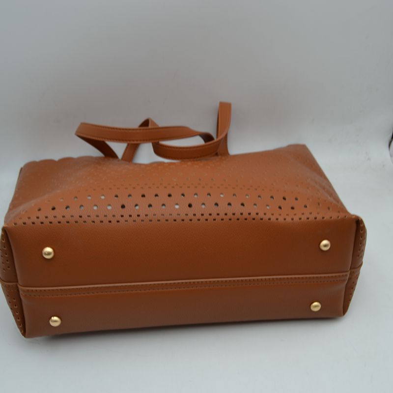 Laser-Cut Perforated Tote Bag with Scalloped Top Edge and Integrated Shoulder Straps - Tote Bag