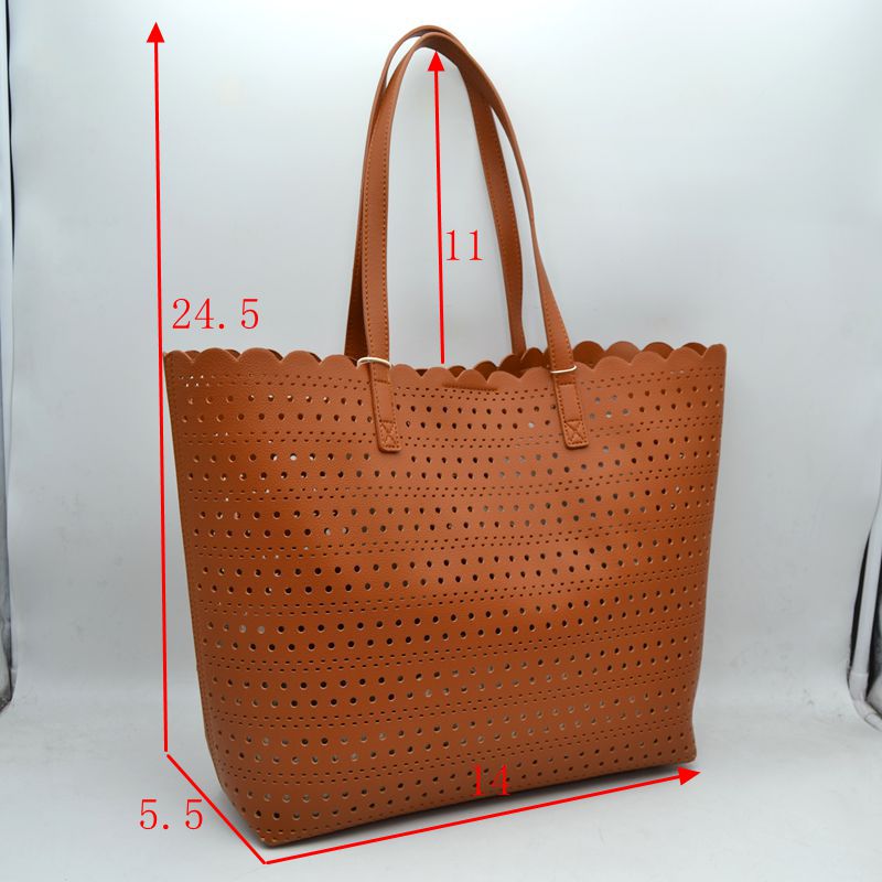Laser-Cut Perforated Tote Bag with Scalloped Top Edge and Integrated Shoulder Straps - Tote Bag