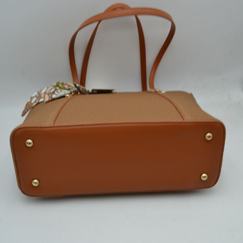 Riviera Textured Shoulder Tote Bag with Silk-Style Scarf Accent - Tote Bag