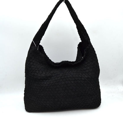 Woven Intrecciato Hobo Bag with Integrated Shoulder Strap - Black - Hobo Bags