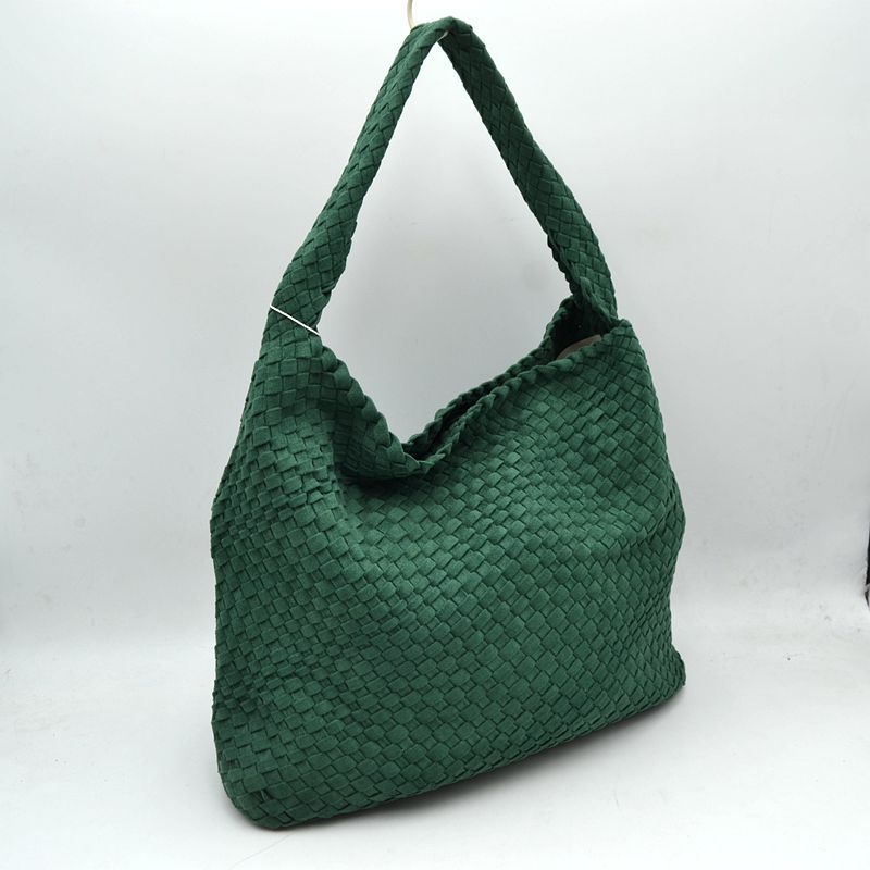 Woven Intrecciato Hobo Bag with Integrated Shoulder Strap - Dark Green - Hobo Bags