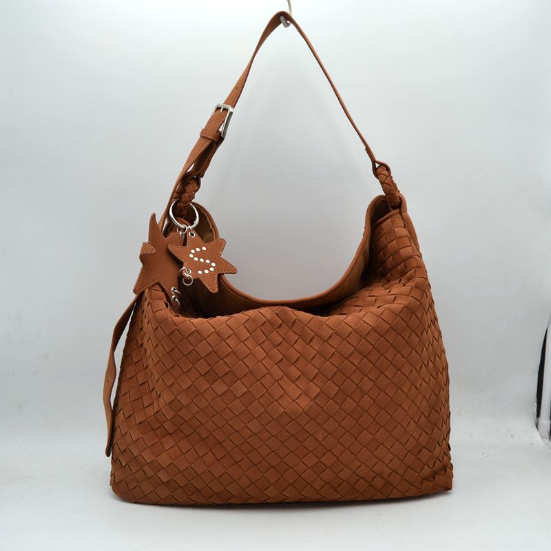 Woven Hobo Shoulder Bag with Adjustable Strap and Star Charm - Brown - Shoulder Bag