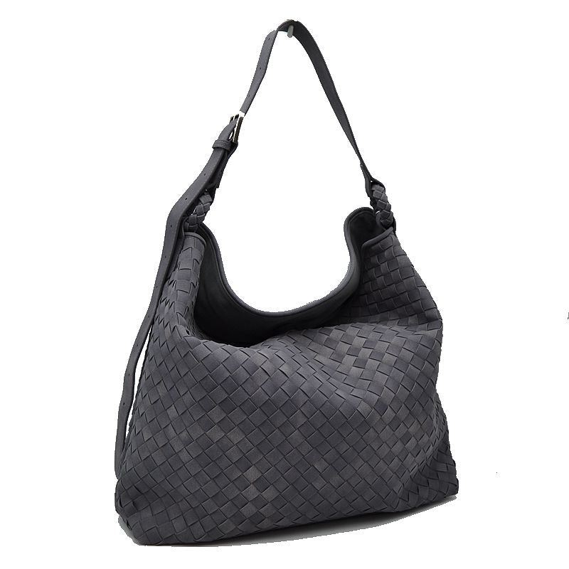Woven Hobo Shoulder Bag with Adjustable Strap and Star Charm - Dark Gray - Shoulder Bag