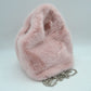 Fluffy Plush Handbag with Integrated Top Handle and Metallic Chain Strap - Blush - Hand Bag