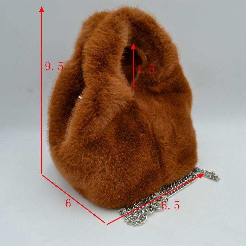 Fluffy Plush Handbag with Integrated Top Handle and Metallic Chain Strap - Hand Bag